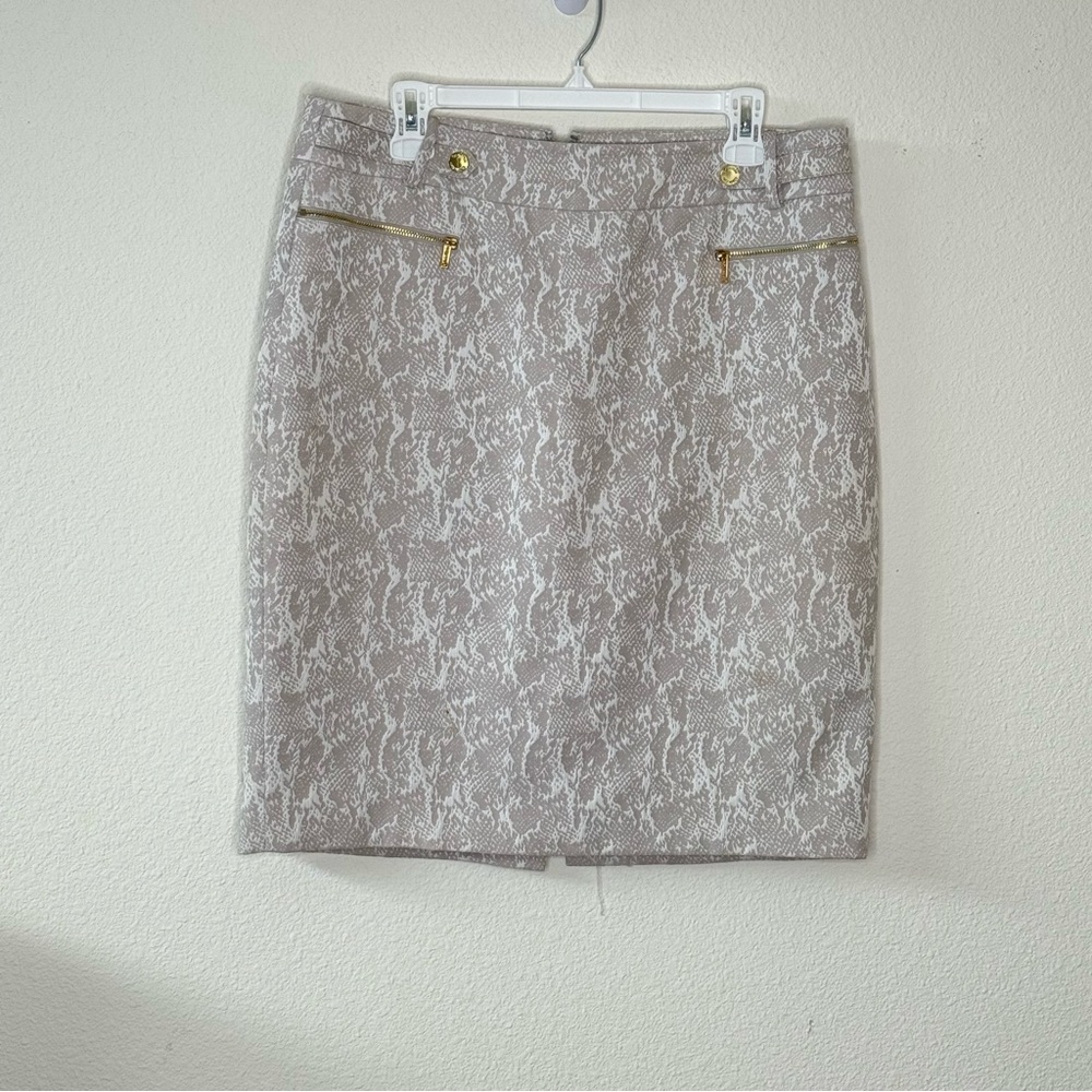 Calvin Klein Cream and Cream Jacquard Fabric Pencil Skirt Knee-length